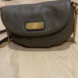 Marc Jacobs Taupe Leather Crossbody Bag with Gold Chain